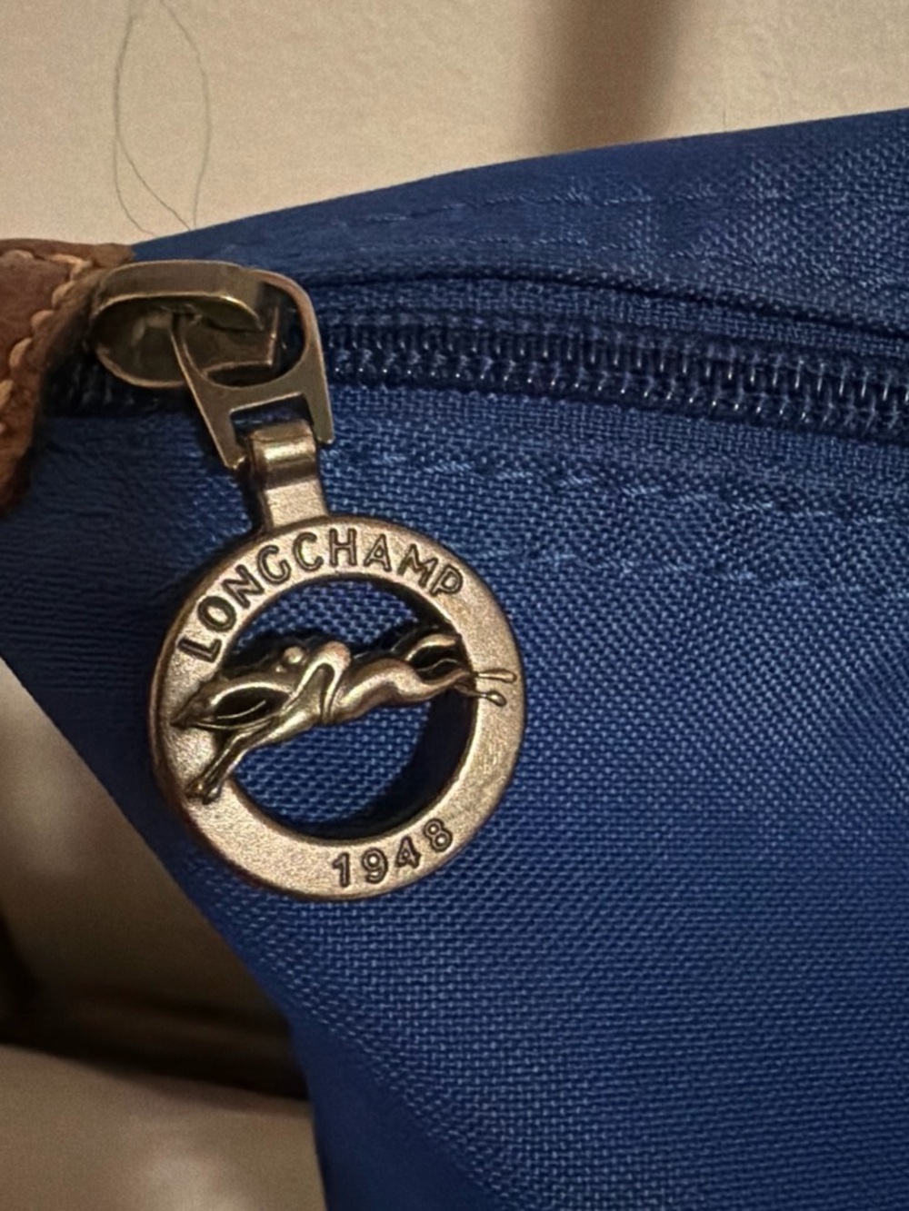 Longchamp Brown Leather Flap Tote with Navy Body - Picture 3 of 3